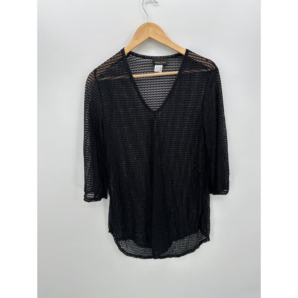 Jordan Taylor Sheer Black Tunic Swim Cover-Up V-Neck Bell Sleeve Size S Beach
